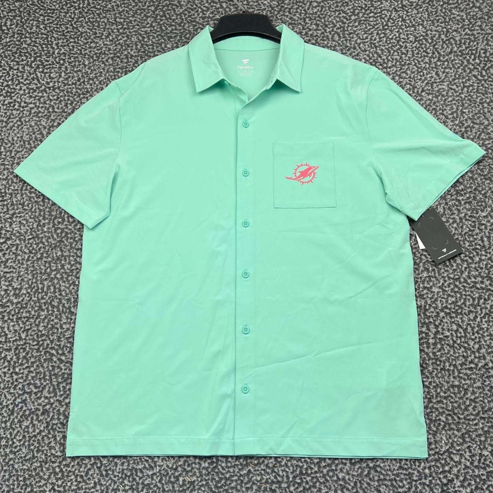 Miami Dolphins NFL Button Up Shirt Men Large Fanatics Short Sleeve New L